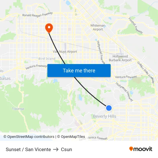 Sunset / San Vicente to Csun map