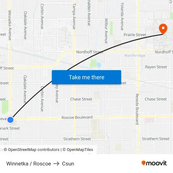 Winnetka / Roscoe to Csun map