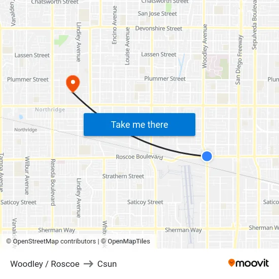 Woodley / Roscoe to Csun map