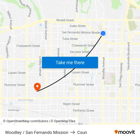 Woodley / San Fernando Mission to Csun map