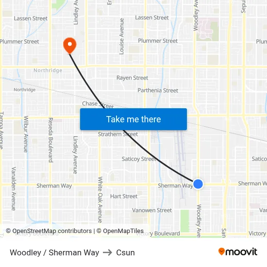 Woodley / Sherman Way to Csun map