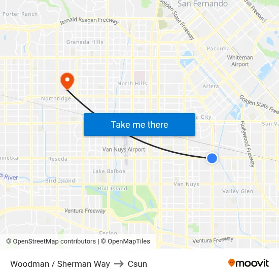 Woodman / Sherman Way to Csun map