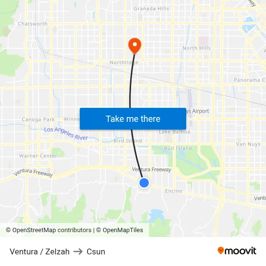Ventura / Zelzah to Csun map