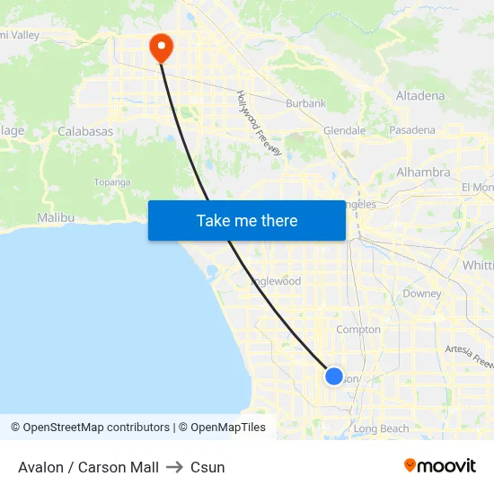 Avalon / Carson Mall to Csun map
