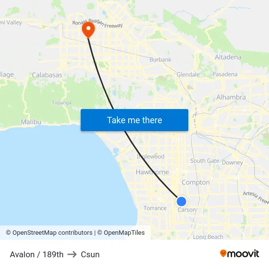 Avalon / 189th to Csun map