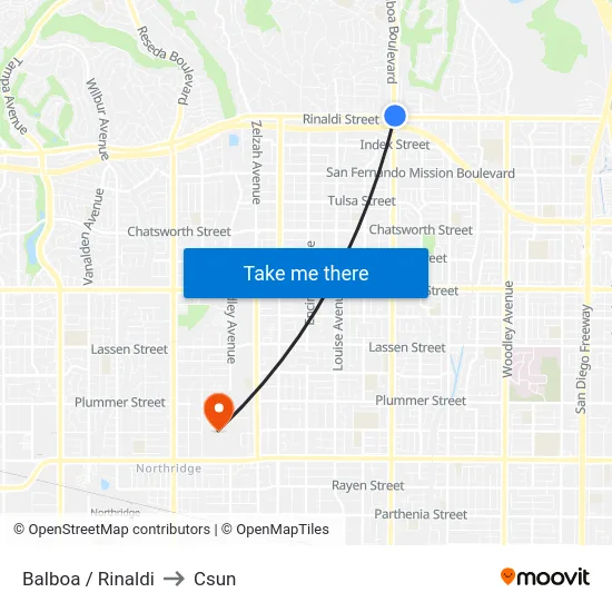 Balboa / Rinaldi to Csun map