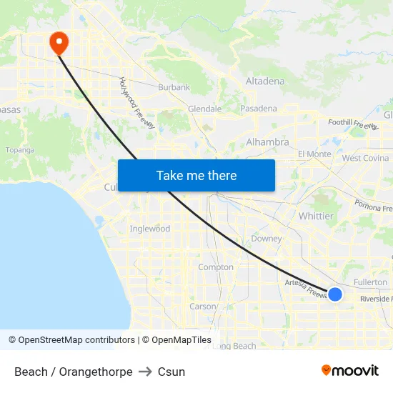 Beach / Orangethorpe to Csun map