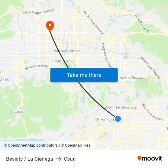 Beverly / La Cienega to Csun map