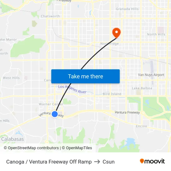 Canoga / Ventura Freeway Off Ramp to Csun map