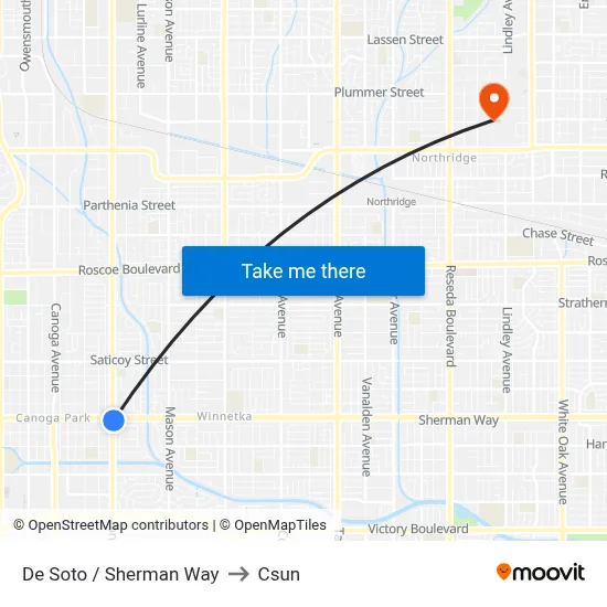 De Soto / Sherman Way to Csun map