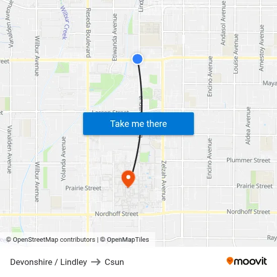 Devonshire / Lindley to Csun map