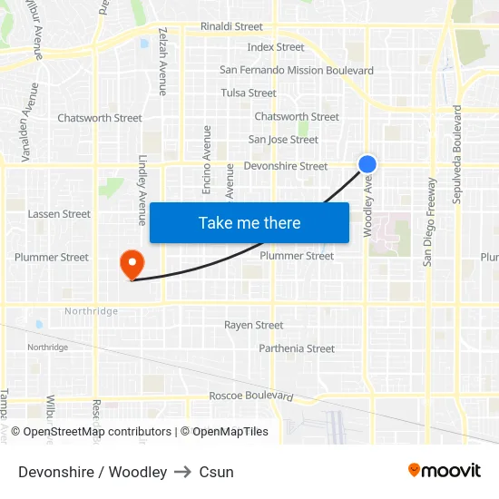 Devonshire / Woodley to Csun map
