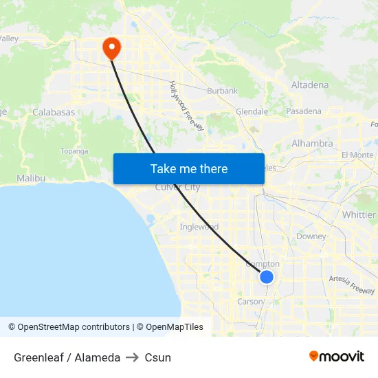 Greenleaf / Alameda to Csun map