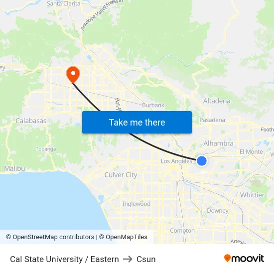 Cal State University / Eastern to Csun map
