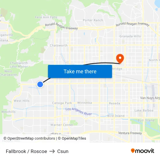 Fallbrook / Roscoe to Csun map