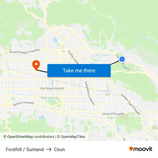 Foothill / Sunland to Csun map