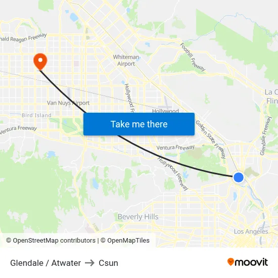 Glendale / Atwater to Csun map