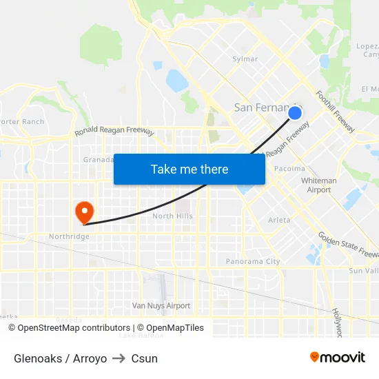 Glenoaks / Arroyo to Csun map