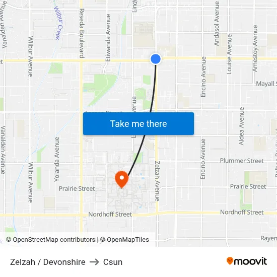 Zelzah / Devonshire to Csun map