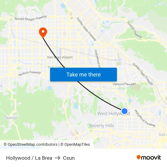Hollywood / La Brea to Csun map