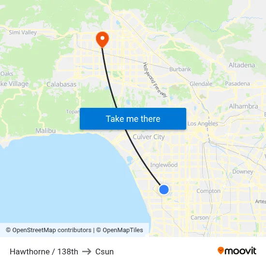 Hawthorne / 138th to Csun map