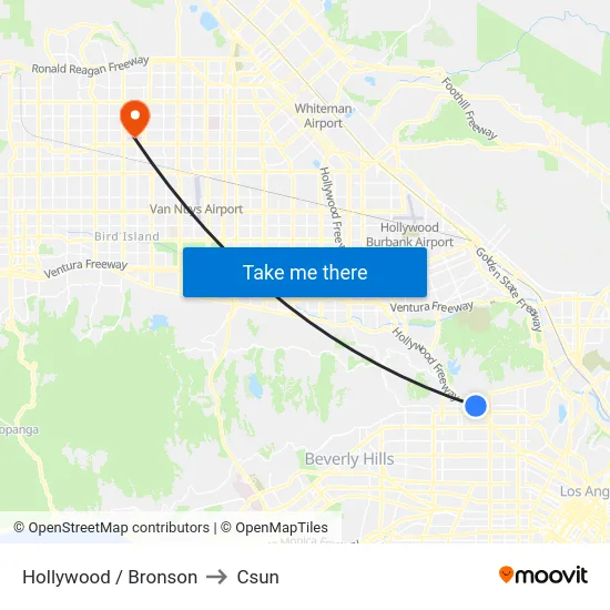 Hollywood / Bronson to Csun map