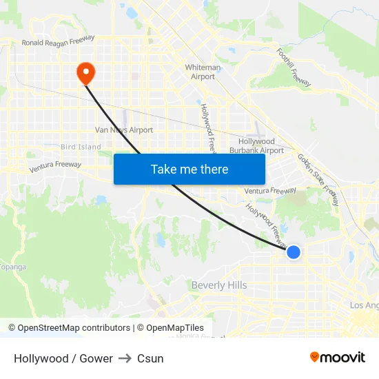 Hollywood / Gower to Csun map