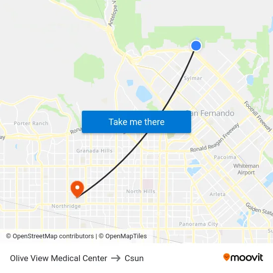 Olive View Medical Center to Csun map