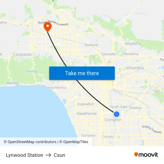 Lynwood Station to Csun map