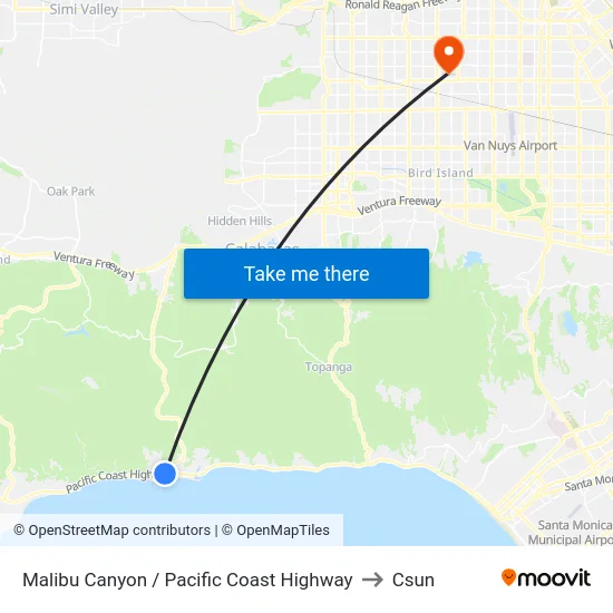 Malibu Canyon / Pacific Coast Highway to Csun map