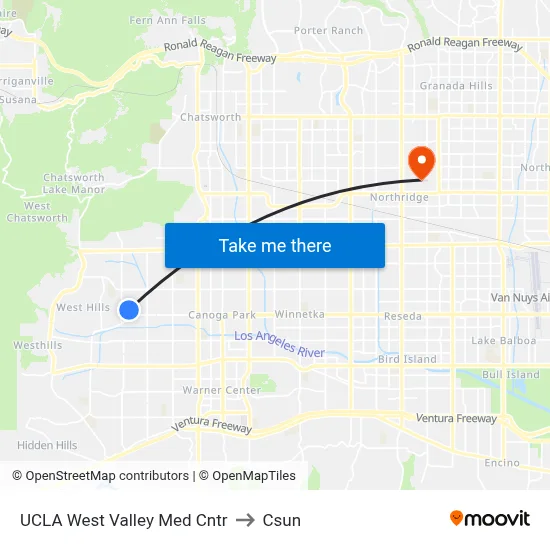 UCLA West Valley Med Cntr to Csun map