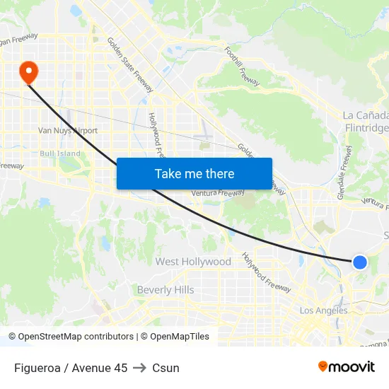 Figueroa / Avenue 45 to Csun map