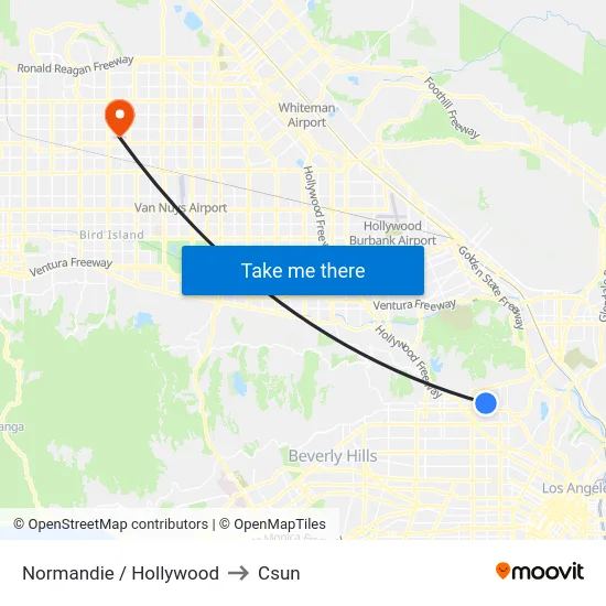 Normandie / Hollywood to Csun map