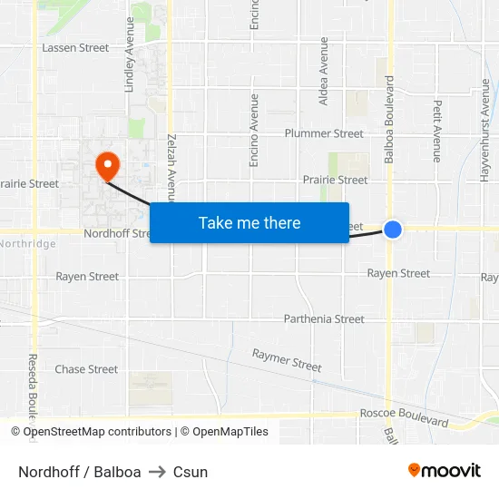 Nordhoff / Balboa to Csun map