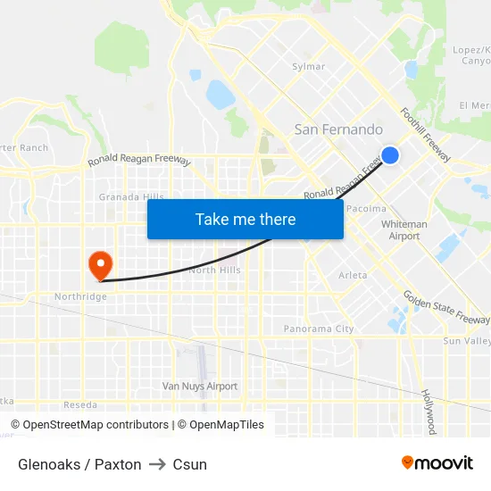 Glenoaks / Paxton to Csun map