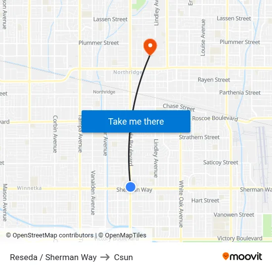 Reseda / Sherman Way to Csun map