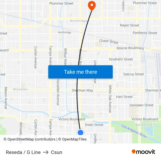 Reseda / G Line to Csun map