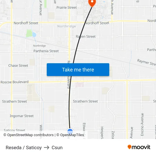 Reseda / Saticoy to Csun map