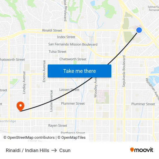 Rinaldi / Indian Hills to Csun map