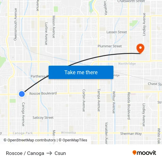 Roscoe / Canoga to Csun map