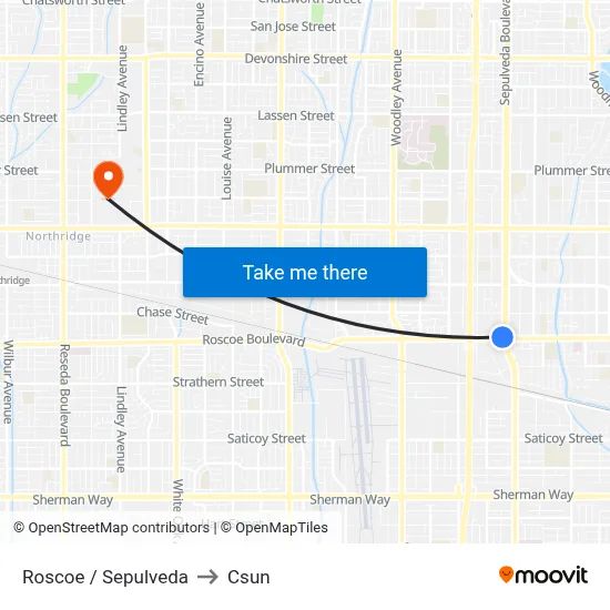 Roscoe / Sepulveda to Csun map