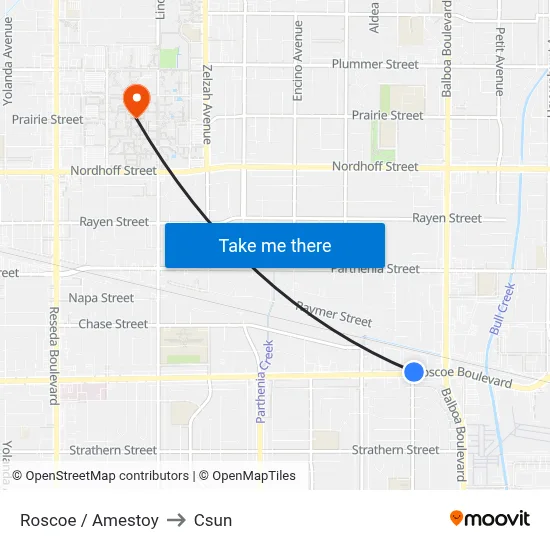 Roscoe / Amestoy to Csun map
