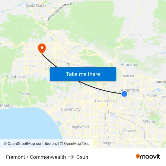 Fremont / Commonwealth to Csun map
