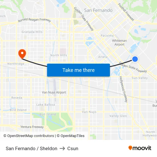 San Fernando / Sheldon to Csun map