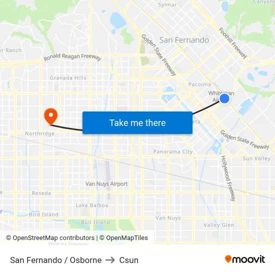 San Fernando / Osborne to Csun map