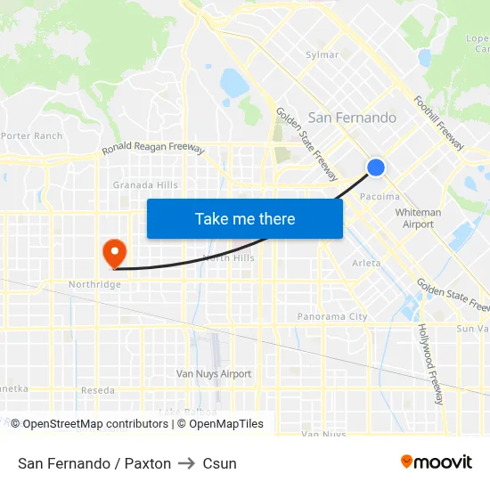 San Fernando / Paxton to Csun map