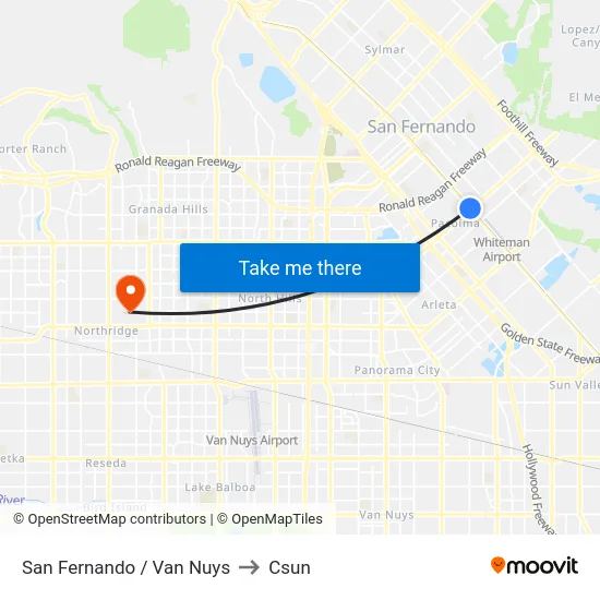 San Fernando / Van Nuys to Csun map