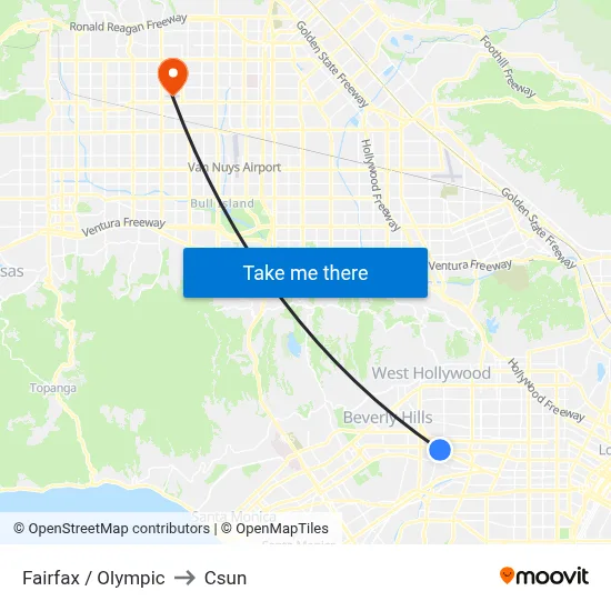 Fairfax / Olympic to Csun map