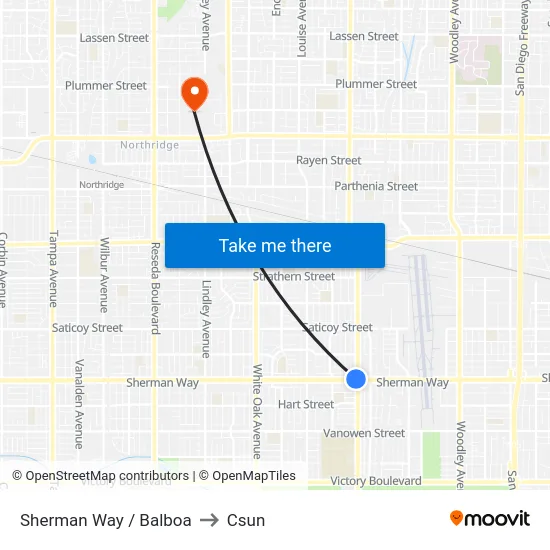 Sherman Way / Balboa to Csun map