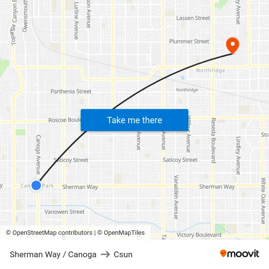 Sherman Way / Canoga to Csun map